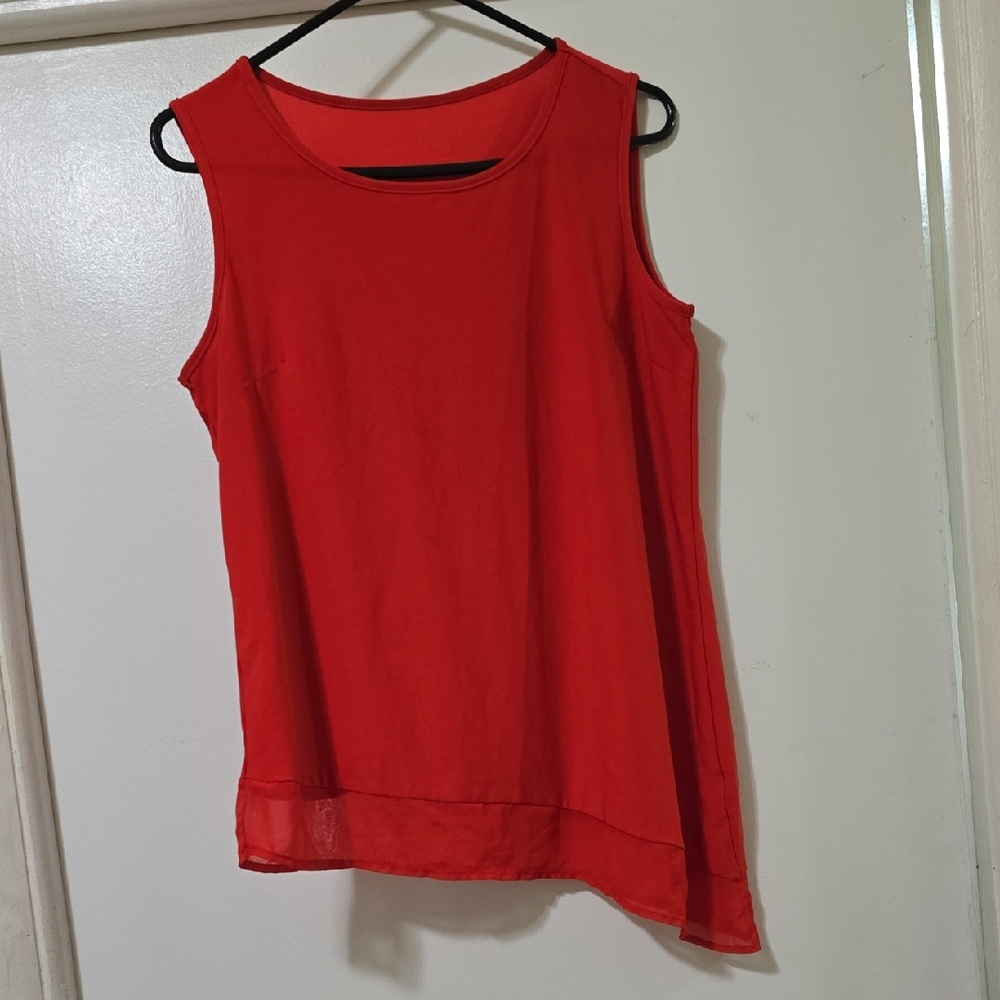 Assymetrical Red Sleeveless Women's Top Size Medium